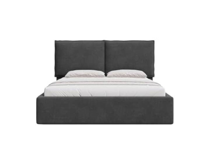 Chilly. Möbel Design Bett Menton - Minimalistisches Polsterbett mit Bettkasten, Lattenrost und Kopfteil - 140x200 cm - Holzrahmen - Chenille Schwarz