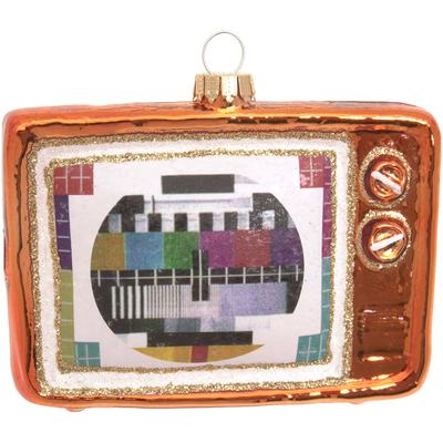 Christbaumschmuck KREBS GLAS LAUSCHA "Nostalgischer Fernseher", braun, B:12cm H:8cm T:15cm, Glas, Weihnachtsbaumschmuck, Christbaumschmuck aus Glas, mundgeblasen, handgefertigt, Figur