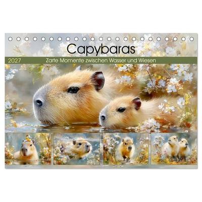 Capybaras. Zarte Momente zwischen Wasser und Wiesen (Tischkalender 2027 DIN A5 quer), CALVENDO Monatskalender