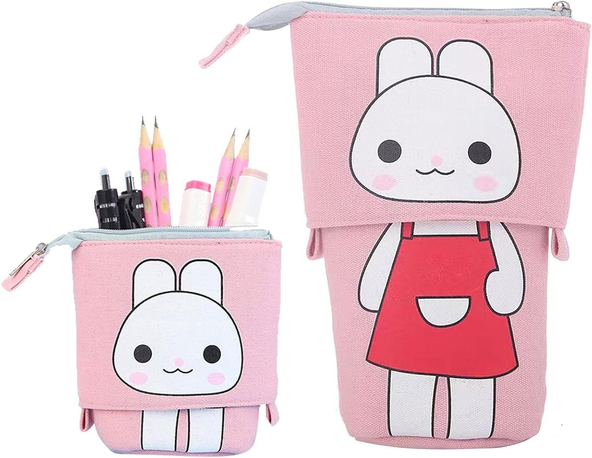 Staande pennenzak met schattige kattenprint en uitschuifbaar design, canvas stationery organizer
