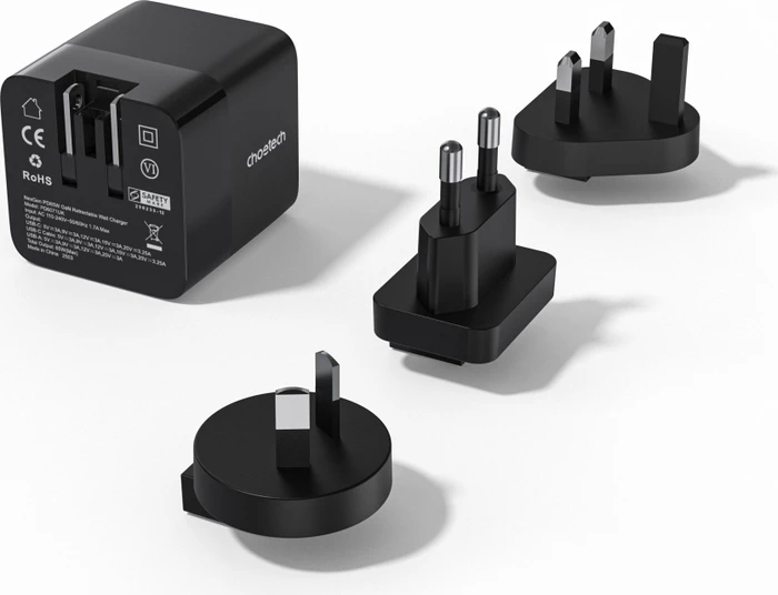 Choetech Digital PD65W GaN Multiple Plugs Charger with Retractable Type-C Cable