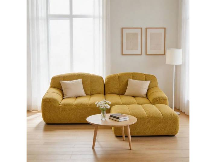 Canapé modulaire - Boneless - 2 places réversible - Mousse 32D - Jaune avec ottoman