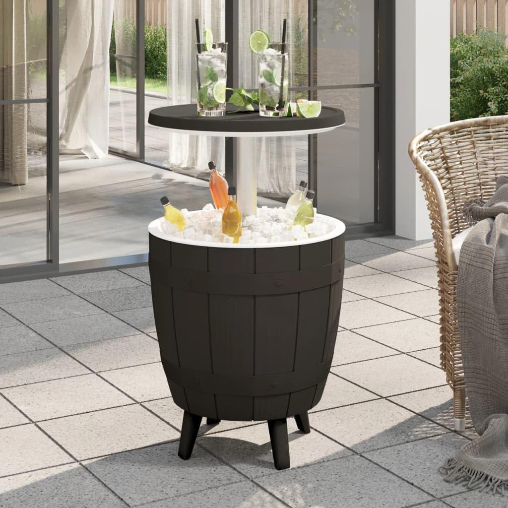 Schwarzer 3-in-1-Tisch aus Polypropylen mit Eiskühler, Kühlbox und Holzoptik für den Außenbereich