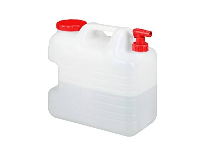 Relaxdays Jerricane d’Eau avec Robinet\, Couvercle à Visser\, bidon à Eau de Camping\, 20 L\, sans BPA\, Blanc-Rouge