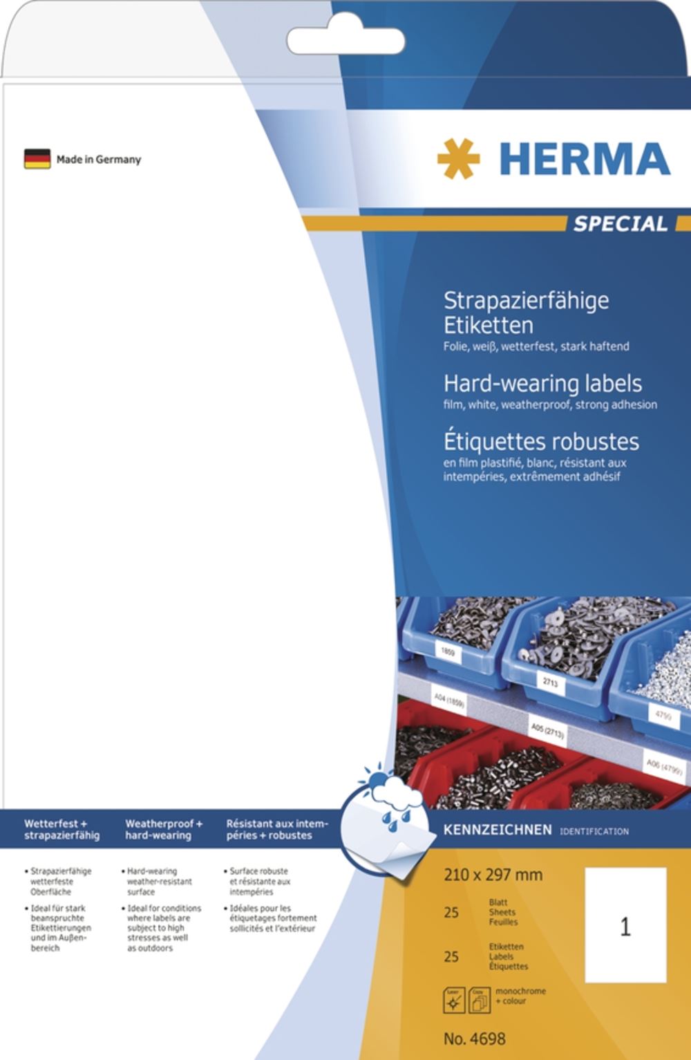 Herma 4698 strapazierfähig Universal-Etiketten 21.0x29.7 cm (25 Blatt (25 Etiketten))