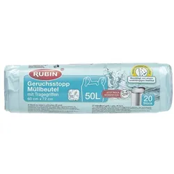 RUBIN Tragegriff-Müllbeutel 50 L mit Geruchsstopp transparent, 60x72 cm