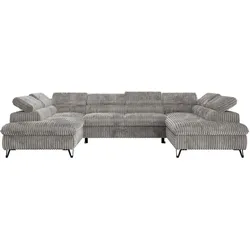 WOHNLANDSCHAFT PABLO U Cord Hellgrau mit Topper T25