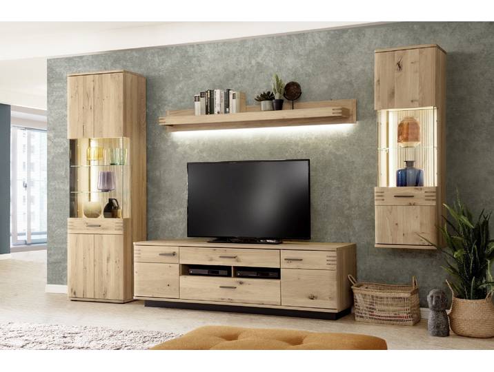 TV-Wohnwand Nr. 2 Eiche bianco teilmassiv 305 cm Sevilla