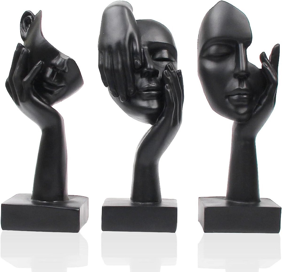 Denker Standbeeld Set - Abstracte Kunst Decoratie - Drie Unieke Zwarte Figuren - Hoogte: 17 cm