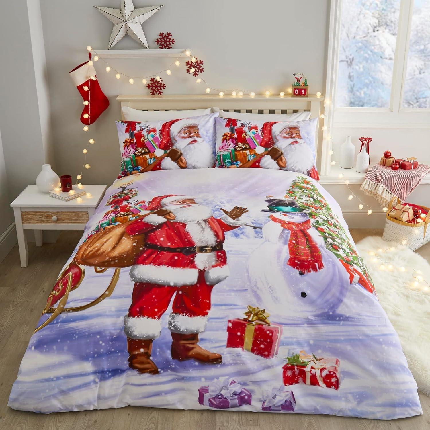 Kerst dekbedovertrek Santa in the Snow met 1 kussenhoes, 140 x 200 cm