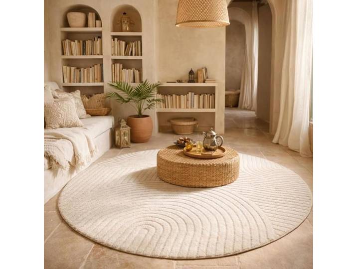 tapis salon 120cm tissé tissé rond motif simple LYN9 CERNAN