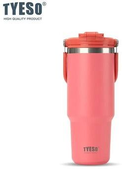 Uplifted Finds Tyeso Large Capacity Thermos Handle Vacuum Cup Dual Drink Coffee Mug Stainless Steel Ice Cup Car Bottle red 650ml