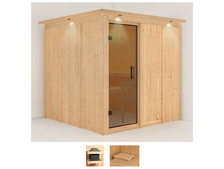 Sauna KARIBU Rodin , beige (naturbelassen), ohne Ofen, (ohne Ofen), Saunen, Sauna, ohne Ofen