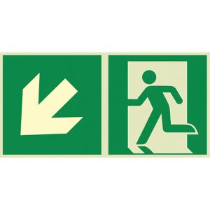 Abtec Hinweisschild ISO 7010 E001+E006, Aluminium, 30 x 15 cm, nachleuchtend, Notausgang links unten