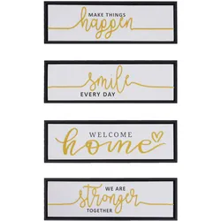 4er-Set Wandbild MCW-N96, Wanddekoration Bilderrahmen Sprüche Smile Home, Holz Leinwand 15x45cm