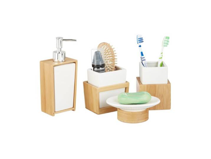 Relaxdays Badezimmer Set aus Bambus und Keramik