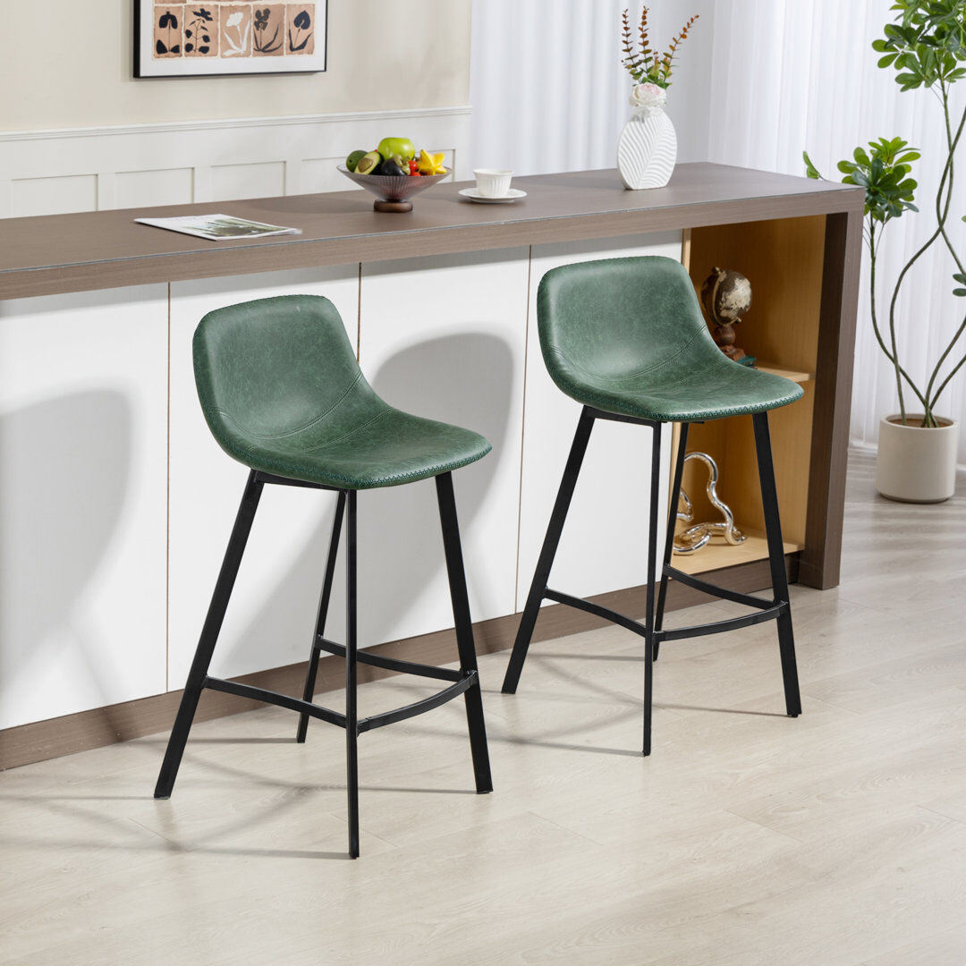 Rio Sidibe Bar Stools Set of 2 PU Leather Upholstery with Backrest Green 91cm H X 44cm W X 45cm D