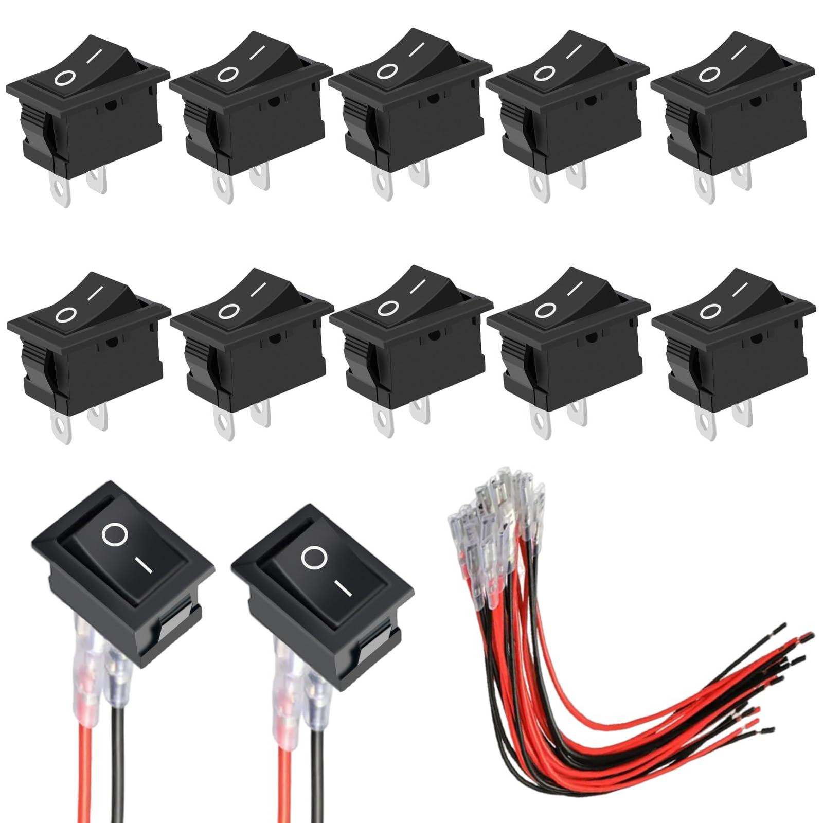 Dripio Tuimelschakelaar KCD1, 2-polig, SPST, 12V, 6A/250V, 10 stuks
