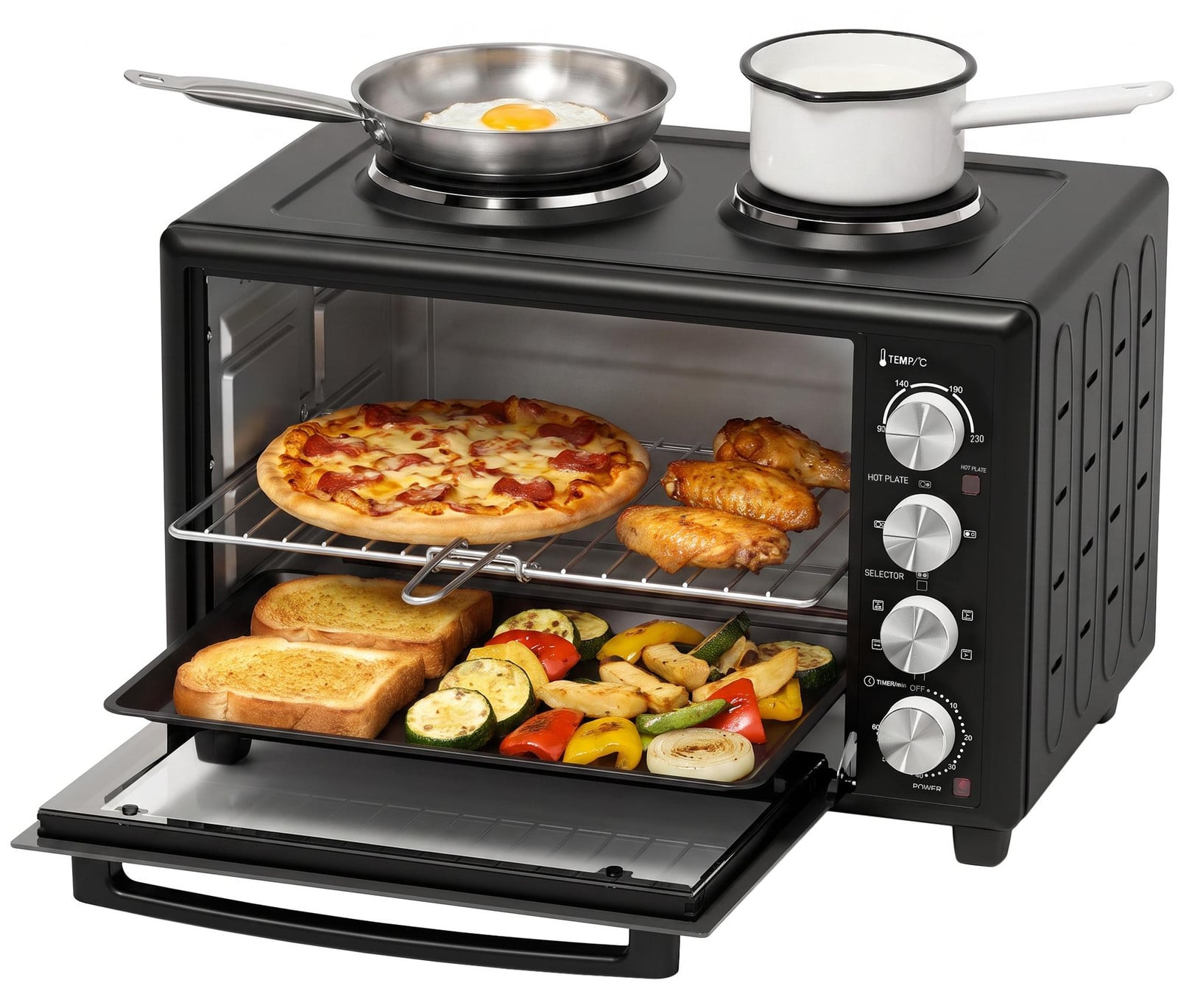 HOMCOM mini-oven met 2 kookplaten, 36 liter, elektrische tafeloven