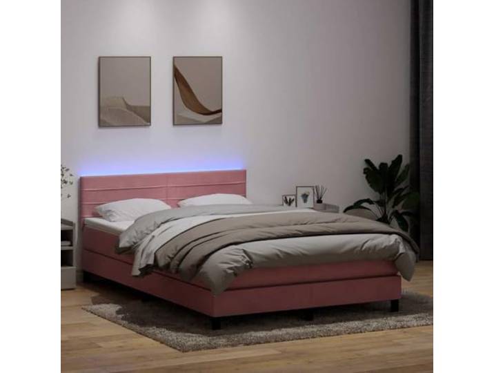 LPERTGFHU Boxspringbett mit Matratze & LED Rosa 160x210 cm Samt Inklusive Taschenfederkern, Höhenverstellbares Kopfteil, Moderne Lichteffekte