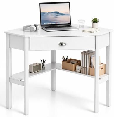 Costway Corner Wooden Piece Laptop Computer Desk-White