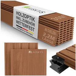 Juskys WPC Terrassendielen 30 m2 – 220 cm Dielen, wetterfest inkl. Unterkonstruktion – Teak