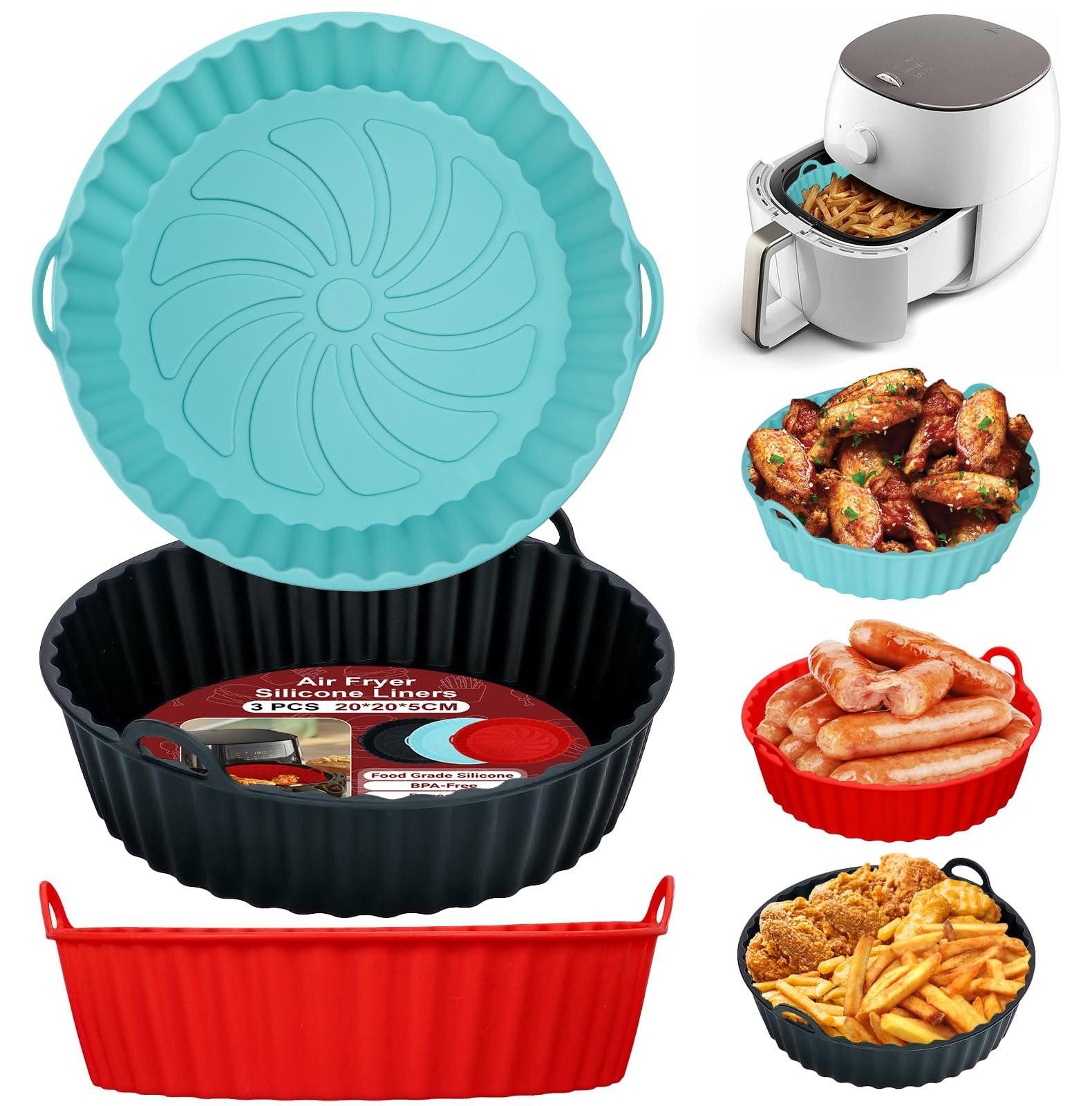 Alyvisun siliconen bakvormen voor heteluchtfriteuses, 3 stuks, herbruikbare airfryer matten