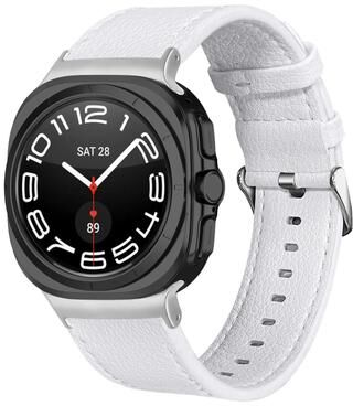 Everyday Crate Samsung Galaxy Watch Ultra 47mm Genuine Leather Watch Band Dual Sided Lychee Replacement Strap white