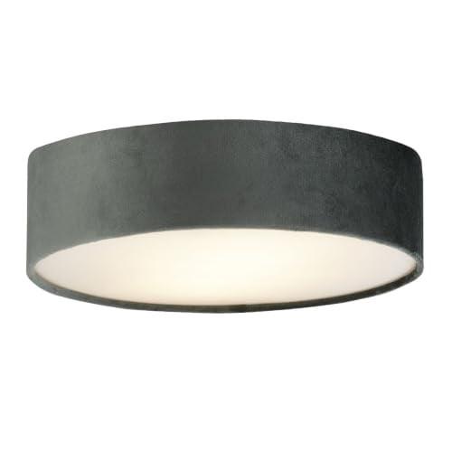 Searchlight Lighting Drum Pleat Velvet Flush Mount Plafondlamp met 2 lampen, grijze tint