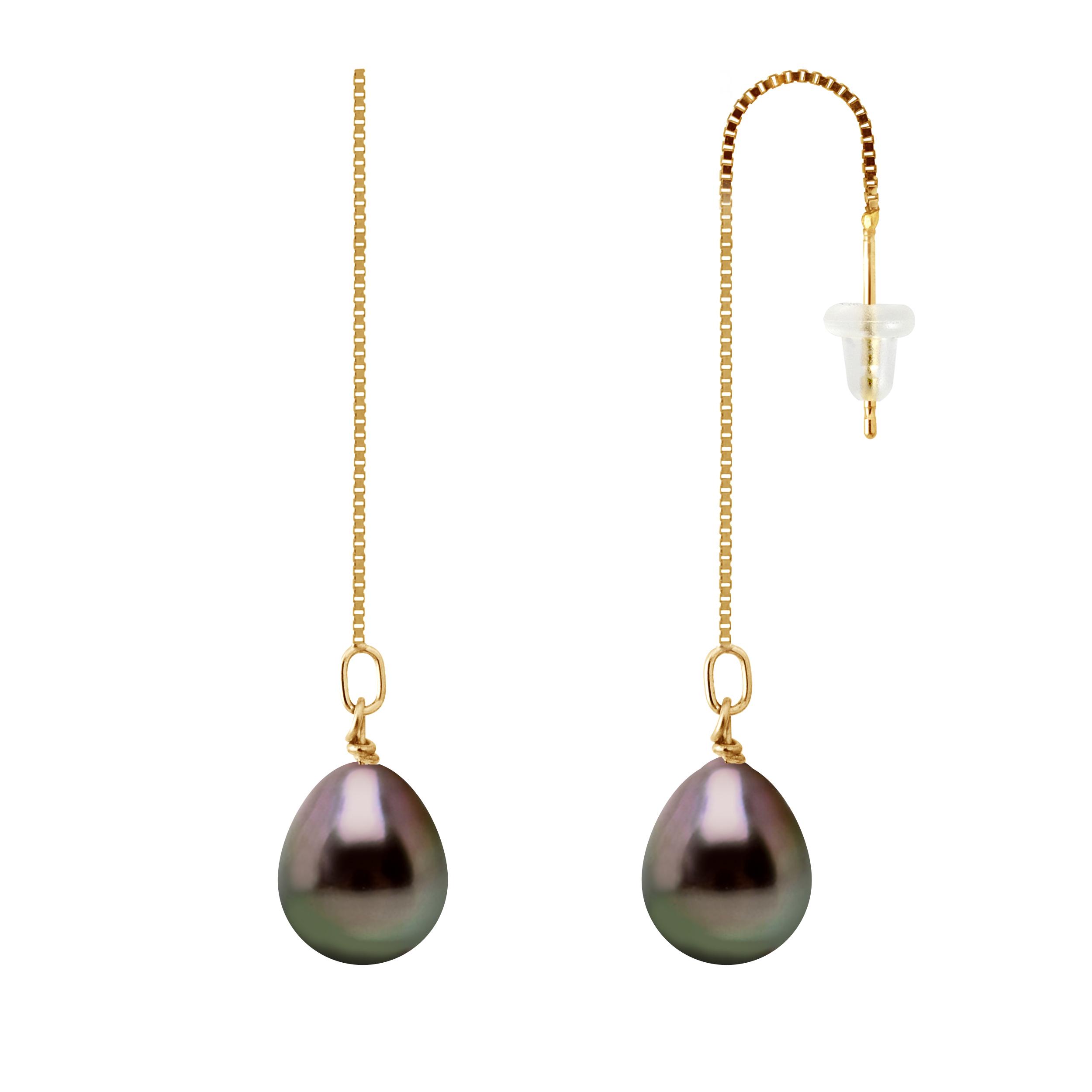Dangle Earrings Chains Tahitian Parels 8-9mm Yellow Gold