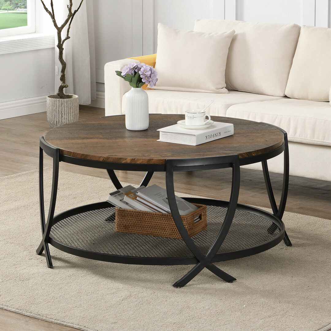 Blue Elephant Aumiller Cross Legs Coffee Table with Storage Wood/Brown/Black 45.2cm H X 86cm W X 86cm D