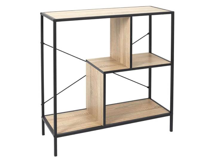 Etagère 3 niveaux aspect bois et métal noir