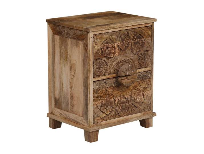 Marrakesch Orient & Mediterran Interior Nachttisch Skandinavischer Nachttisch Jahna aus Mangoholz in Braun Natur 52 cm (1-St), Handarbeit