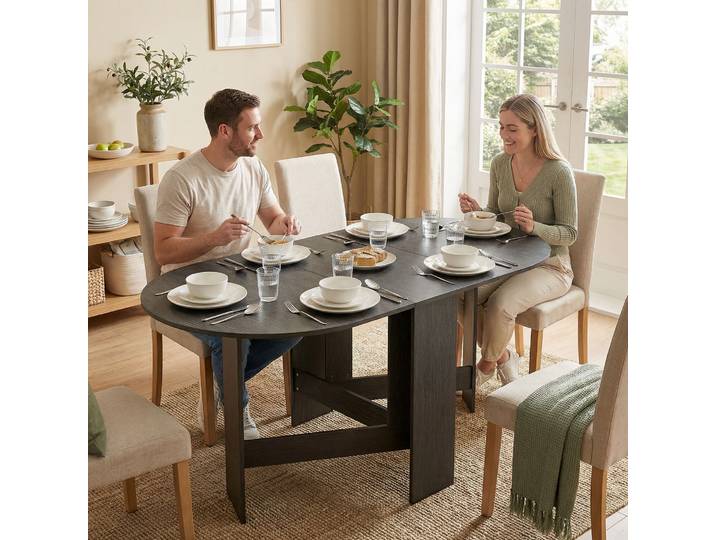 HOMCOM Table Cuisine Pliable Ovale Moderne 163x80x75cm Noir