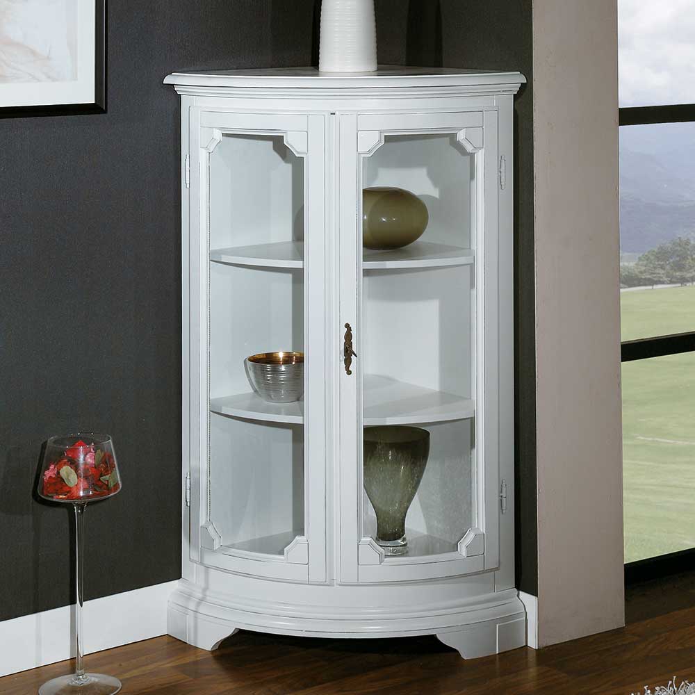 Pharao24.de Wohnzimmer Eckvitrinenschrank in Weiß Vintage Look