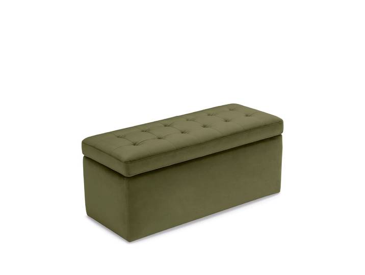 Banc rangement fabriqué Italie matelassé en velours vert 110x50 cm