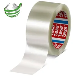 tesa 60416 50mmx100m transparent, ist ein Universal Packband mit einem PET Träger, der zu 90 % aus Post Consumer Abfällen