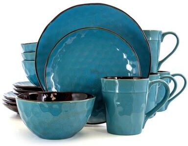 Elama Sea Glass 16 Piece Round Stoneware Dinnerware Set in Turquoise