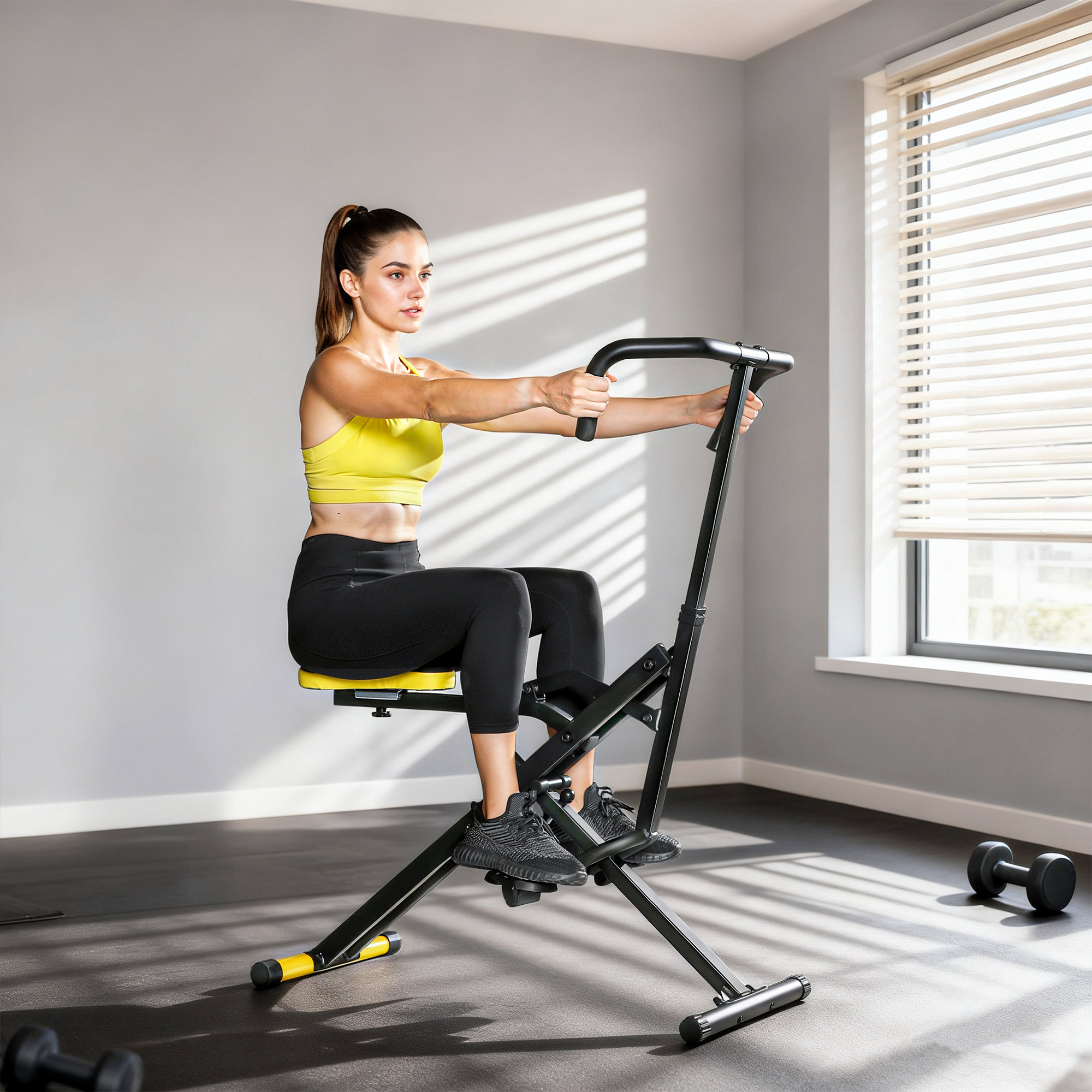 Sportnow Macchina Total Crunch Pieghevole con Seduta Regolabile, in Metallo e Plastica, 57x105x115 cm, Giallo   Aosom Italy