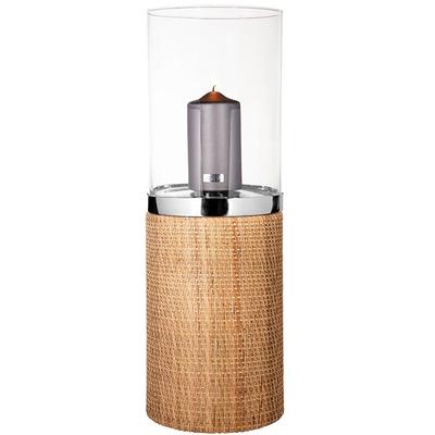 Windlicht FINK "CATANIA", braun (braun, silberfarben), H:58cm Ø:20cm, Edelstahl, Geflecht Rattan, Glas, Kerzenhalter, Windlicht, aus Edelstahl, Glas und Rattan