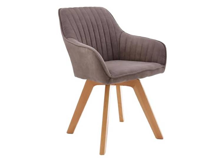 Stuhl LIVORNO - 42x56cm - taupe - Microfaser Holz-Beine drehbar Armlehne Auto-Return-Funktion, Ziersteppung, hoher Komfort, bequeme Polsterung, stabil, Massivholz, Vintage, Design