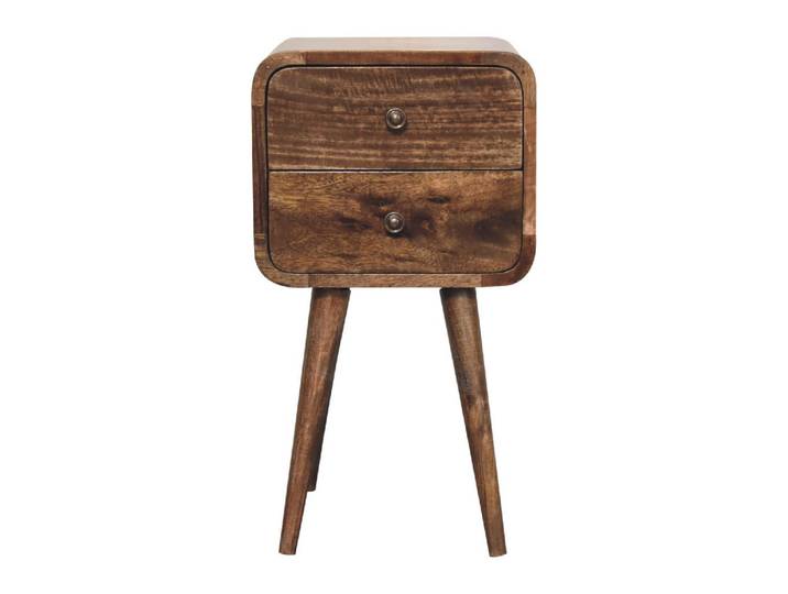 Artisan Furniture Nachttisch aus Massivholz, Braun, Holz, Echtholz,Mangoholz, Holz Optik, Rund, rund, 30x55x30 cm, Schlafzimmer, Nachttische