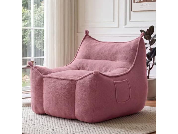 Dyonery Erwachsene Woll-Sitzsackstuhl, mit dickem Rückenlehne, Sitzsacksofa aus Lammfellstoff, rosa Memory-Schaum-Sitzsack, geeignet für Wohnzimmer, Schlafzimmer oder Spielzimmer.