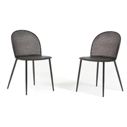 RATTATAN Set aus 2 Stühlen aus Polypropylen mit Metallbeinen, modernes Design,geflochtener Rückenlehne für Küche,überdachte Gärten,Bars,Restaurants IVY/Schwarz