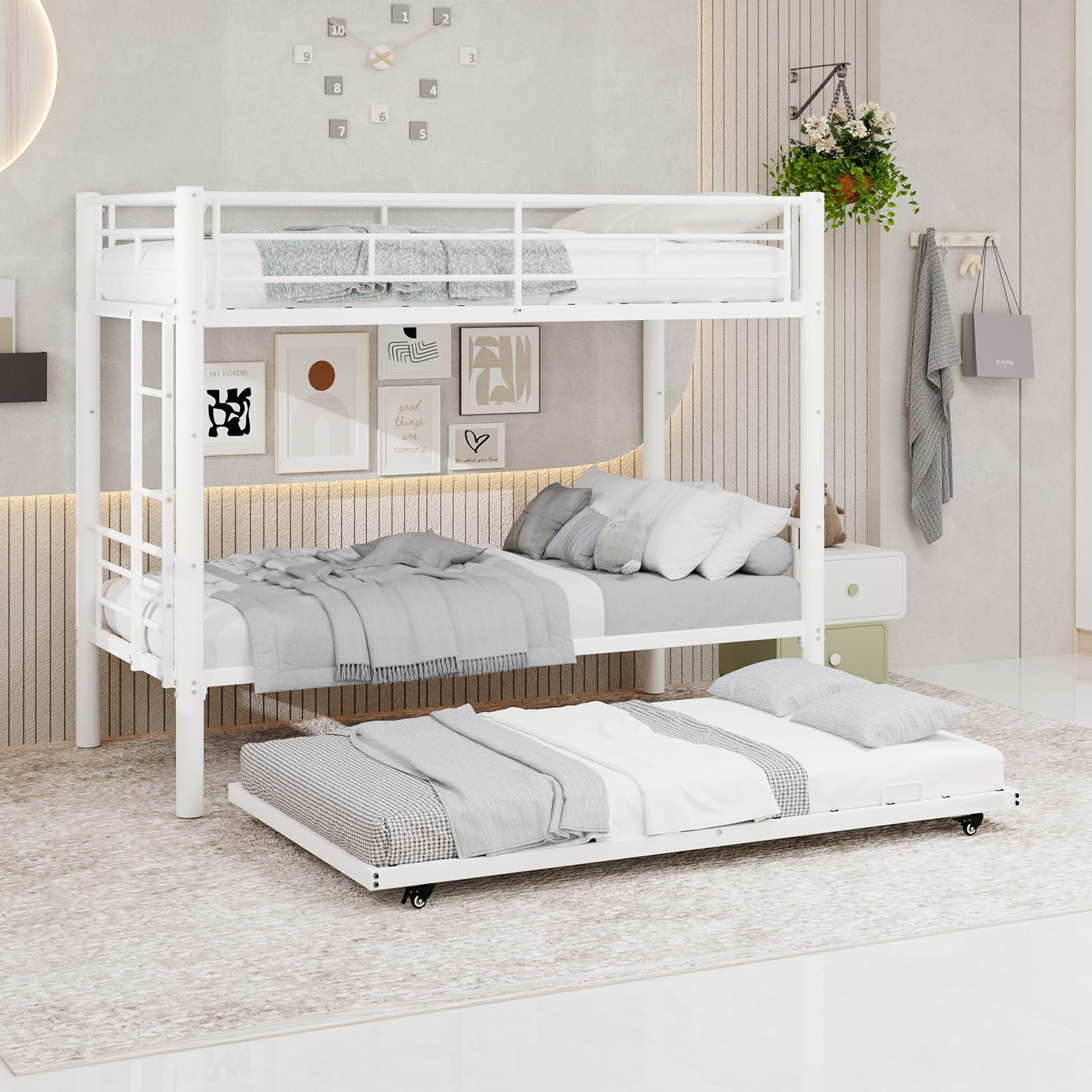 FAVSH Metall Etagenbett 90x190 cm, 3-Fach Stockbett aus Metall mit Sicherheitsge