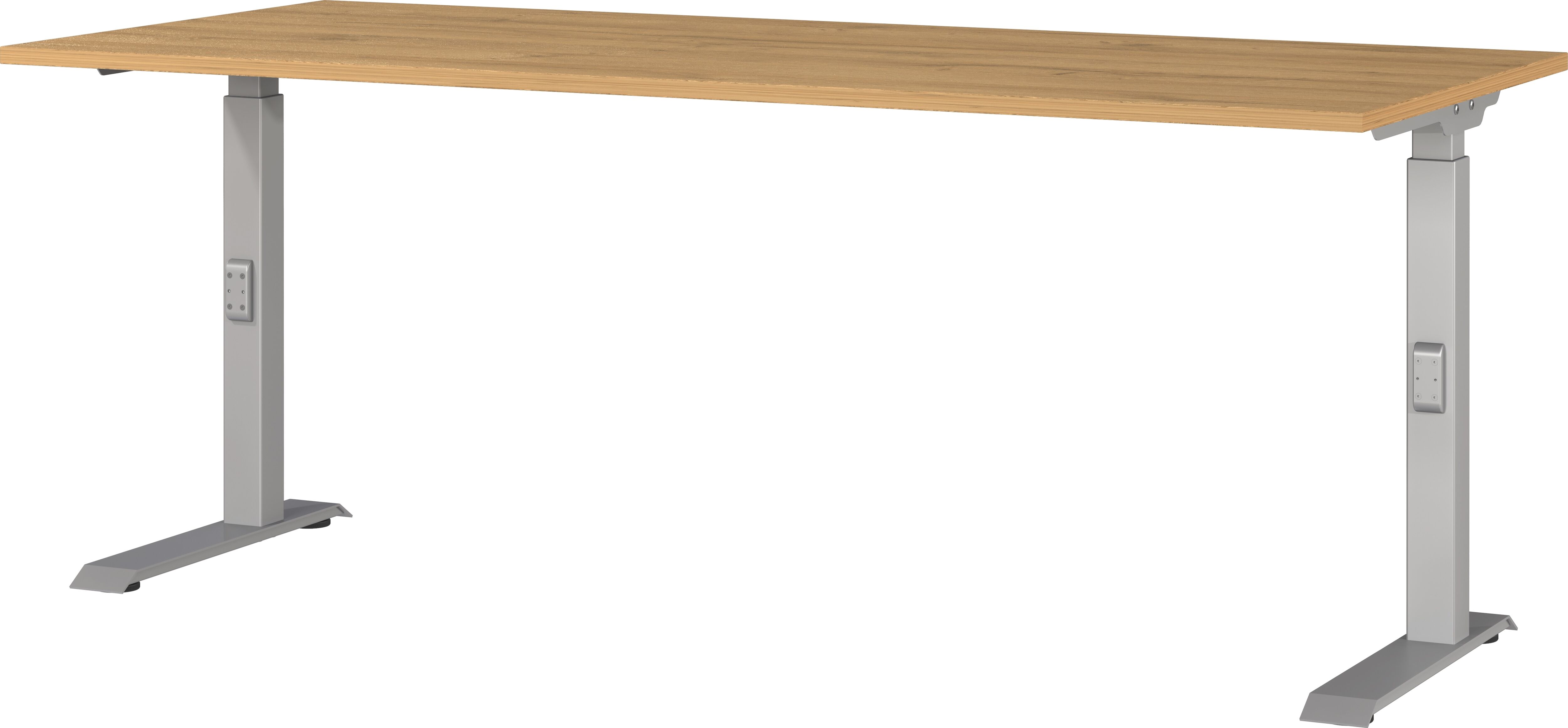 Schreibtisch GERMANIA "Downey", silber (grandson, eiche, nachbildung, silber, silber, grandson, eiche, nachbildung), B:180cm H:91cm T:80cm, Tische, Schreibtisch, höhenverstellbar von 68-91 cm, verfügbar in verschiedenen Breiten grandson, eiche, nachbildun