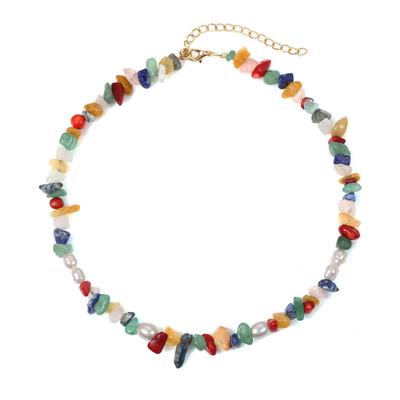 Collier FIRETTI "Schmuck Geschenk Colorful gemstone chips", bunt (gelbgoldfarben, mehrfarbig, weiß), Halsketten, Damen, Kunststoff Metall, L: 54, Kunststoff, Metall, Collier, mit Achat - mit Kunststoffperle