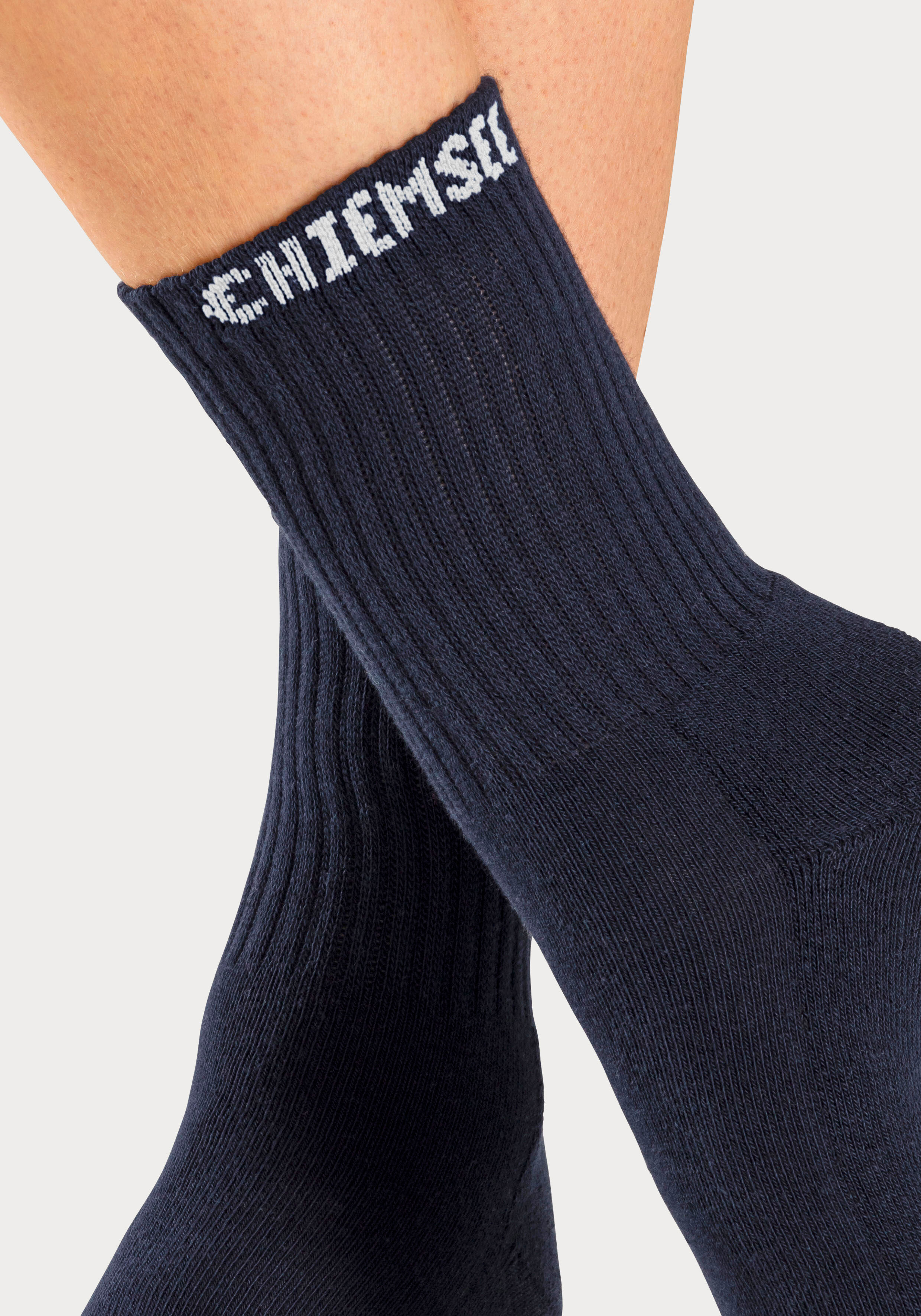 Tennissocken CHIEMSEE "Sportsocken Damen Herren Socken verstärkt Atmungsaktive Baumwolle", Damen, Gr. 35-38, blau, Baumwolle, Elasthan, Polyamid, unifarben, normal, Socken Tennissocken, mit eingestricktem Markennamen, Topseller