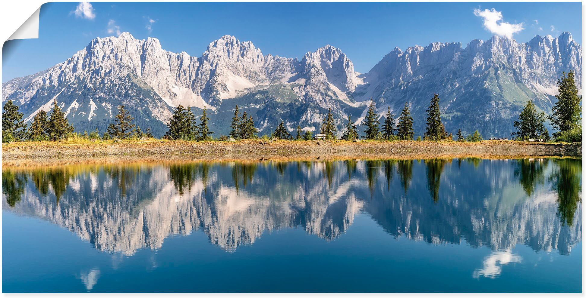 Wandbild ARTLAND "Kaisergebirge Tirol", blau (farbe bild(er): blau), B:60cm H:30cm, Bilder, Wandbild, als Alubild, Leinwandbild, Poster in verschied. Grössen farbe bild(er): blau B/H/T: 60cm x 30cm, Poster Berge & Alpenbilder Querformat, 1 Stk.