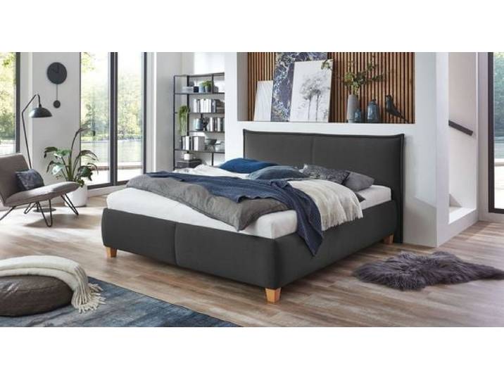 Polsterbett Adana Komfort Webstoff mit Bettkasten 180x200cm Dunkelgrau klassischer Stil,